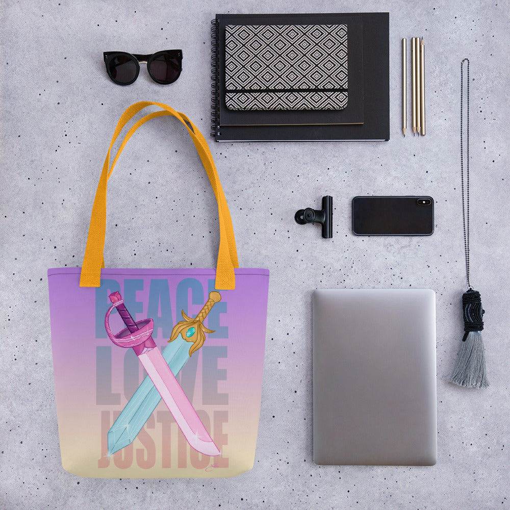Peace. Love. Justice. Tote